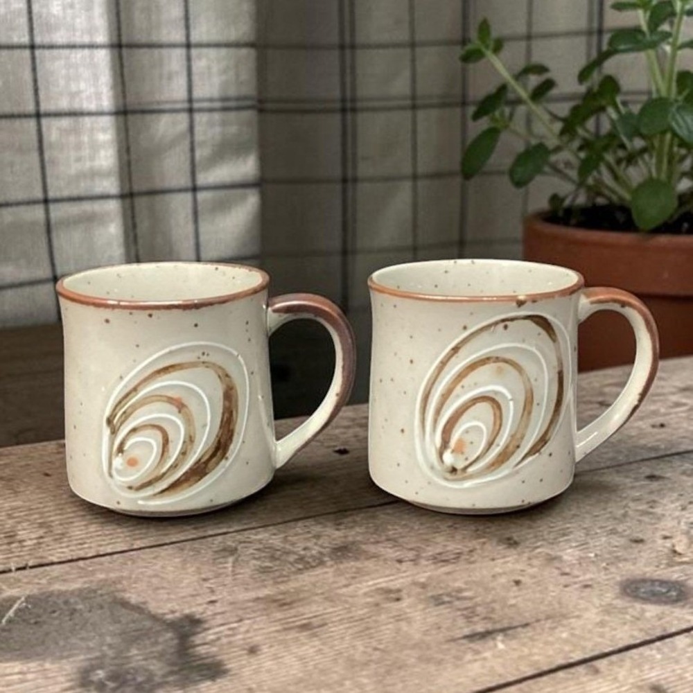 Otagiri Style Swirl Design Coffee Cup, Set of 2, Vintage Speckled Drinkware Mugs